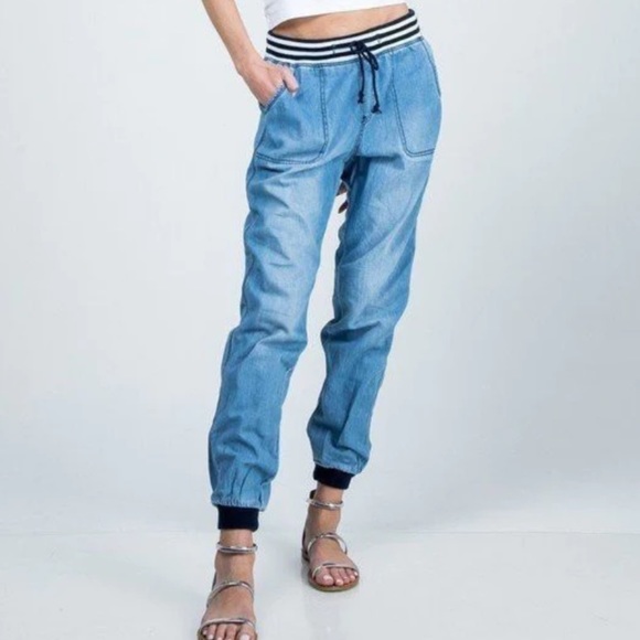SPECIAL A Denim - Special A Los Angeles Jogger Chambray Buttery Soft Denim Sailor Stripe Waistband